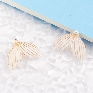 Acrylic Mermaid Tail Charms Gold Striped DIY Jewelry Making Material Ocean Style Fish Tail Pendants For Earrings Necklace