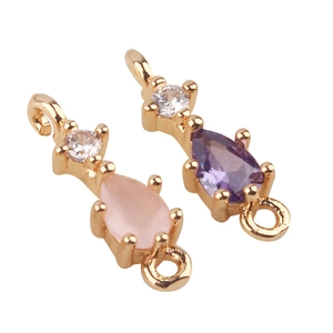 Pendentifs gouttes en zircon rose et violet avec anneaux dorés pour bijoux DIY