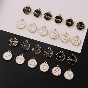 Pendentifs zodiaque ronds en émail noir et blanc pour la création de bijoux DIY