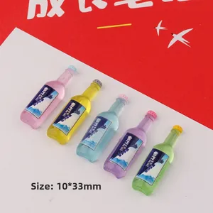 Set mit 5 bunten Miniatur-Bierflaschen aus Harz für DIY-Bastelarbeiten, 10x33mm