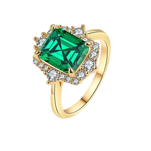 Luxury adjustable emerald green rectangle ring with brilliant cubic zirconia micro-pave