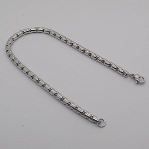 Bracelet chaîne boîte ronde en acier inoxydable poli avec fermoir mousqueton brillant