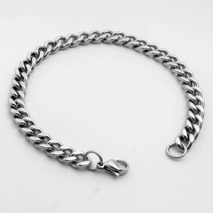 Bracelet gourmette poli en acier titane argenté avec fermoir mousqueton sûr pour hommes