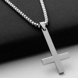 Men's titanium steel necklace with inverted cross pendant and classic box chain