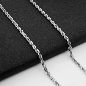 Polished 4mm stainless steel rope chain necklace for men and women with silver finish
