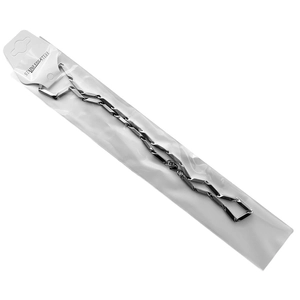 Polished silver stainless steel rhombic link chain necklace in retail display packaging