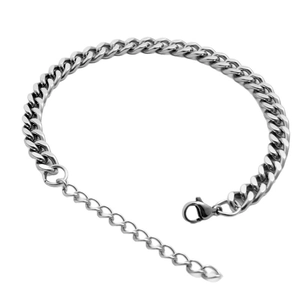 Bracelet gourmette poli en acier titane avec fermoir mousqueton et chaîne de réglage