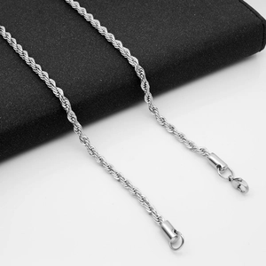 Polished silver stainless steel rope chain necklace with durable lobster clasp closure