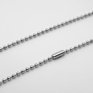 Detail of polished 304 stainless steel ball chain with push-pull connector buckle