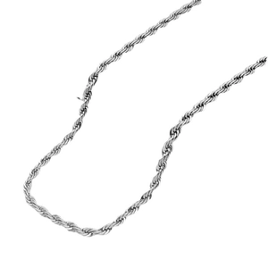 Polished silver stainless steel rope chain necklace with classic twisted spiral weave
