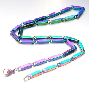 Rainbow titanium steel cuban chain necklace with colorful gradient and lobster clasp