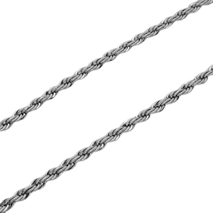 Silver stainless steel 4mm twist rope chain necklace for men and women on white background