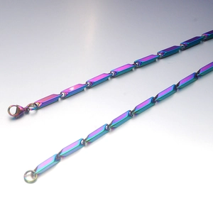 Collana a catena in acciaio inossidabile arcobaleno con maglie a bambù e chiusura a moschettone