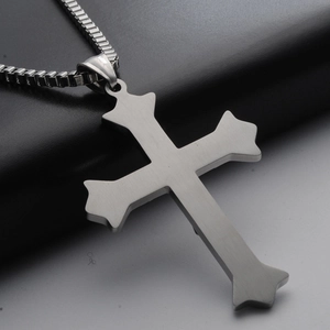Brushed stainless steel cross pendant necklace with box chain for men and women