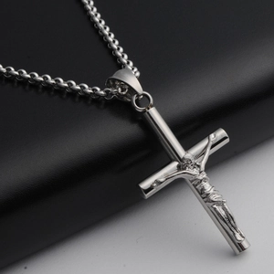 Pendentif Crucifix Jésus En Acier Inoxydable Bijoux Croix Chrétienne Religieuse Pour Hommes Femmes Argent Bijoux Catholiques