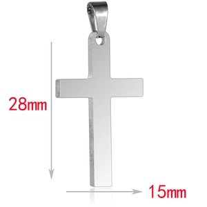 Polished stainless steel cross pendant necklace for men with 28mm by 15mm dimensions