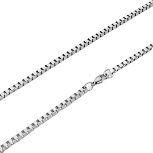 Hochwertige silberne Halskette aus Edelstahl in Boxform mit robustem Karabinerverschluss