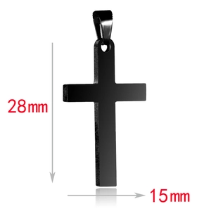 Minimalist black stainless steel cross pendant necklace with 28mm by 15mm dimensions