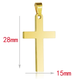 Minimalist gold stainless steel cross pendant necklace, dimensions 28mm by 15mm