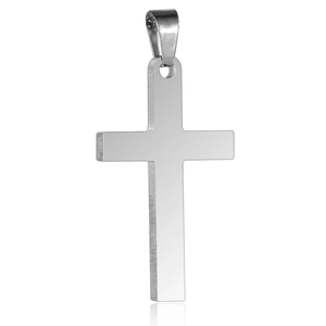 Polished silver stainless steel cross pendant necklace for men with mirror finish