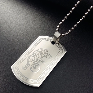 Heren Titanium Staal Luipaard Panther Hanger Halsketting Zilver Roestvrij Staal Griekse Sleutelrand Dog Tag Hip Hop Sieraden Unisex