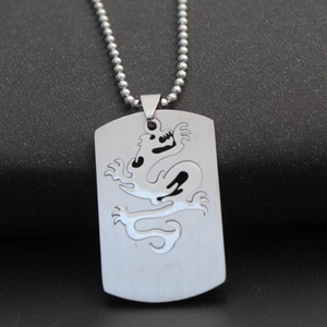 Collar para hombre con colgante de dragón de acero inoxidable calado y cadena de bolas