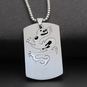 Collar De Colgante De Dragón De Acero Inoxidable Vintage Para Hombre Calado Dog Tag Joyería Con Cadena De Bolas Regalo
