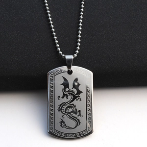 Collier Pendentif Dog Tag En Acier Inoxydable Avec Motif De Dragon Vintage Pour Hommes Femmes Bijoux De Style Punk Avec Pendentif Chaîne À Billes