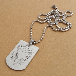 Brushed stainless steel double headed eagle dog tag necklace with classic bead chain