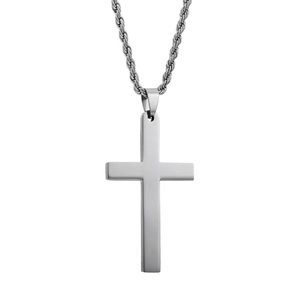 Minimalistische roestvrijstalen kruishanger ketting met klassieke zilveren gedraaide ketting