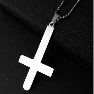 Herren Titanstahl Umgekehrtes Kreuz Anhänger Halskette Gothic Punk St Peter Kreuz Silber Kugelkette Halskette Damen Unisex Schmuck