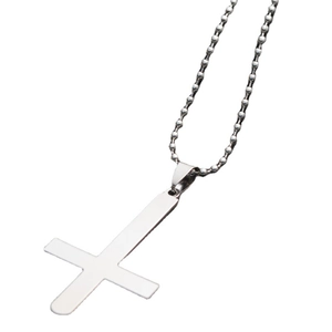 Minimalistischer silberner Invertiertes Kreuz Anhänger aus Edelstahl an einer Kugelkette