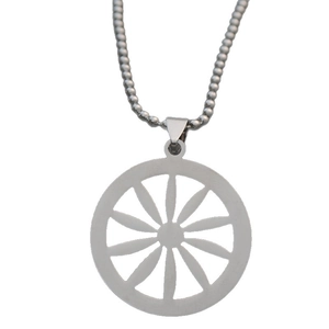 Collar de acero inoxidable con colgante redondo de girasol y cadena de bolas unisex