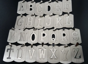 Set of 26 stainless steel dog tag pendants with individual A-Z alphabet engravings