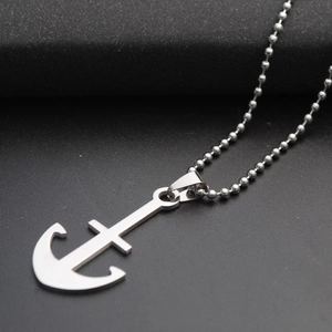 Poliertes Edelstahl-Halskette mit Anker-Kreuz-Anhänger für Damen und Herren