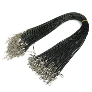 Collar de Cordón de Cera Negro Con Cierre de Langosta de Aleación de Plata Y Cadena de Extensión Para Joyería DIY