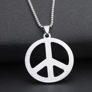 Classic silver stainless steel peace sign pendant necklace with a sleek ball chain for men