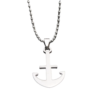 Halskette mit Ankeranhänger aus Edelstahl und Silber-Kugelkette in minimalistischem Design