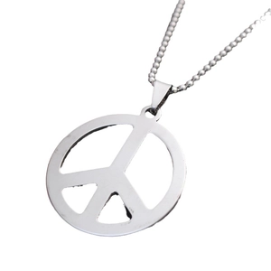 Minimalist silver stainless steel peace sign pendant necklace with a sleek ball chain