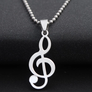 Treble Clef Musical Note Pendant Necklace Stainless Steel Silver Ball Chain For Men Women Music Jewelry Accessory