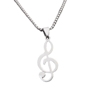 Silver stainless steel music note treble clef pendant necklace with bead chain for men women
