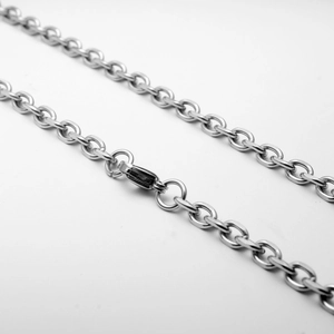 Collana a catena a maglie tonde in acciaio inossidabile lucido con chiusura a moschettone
