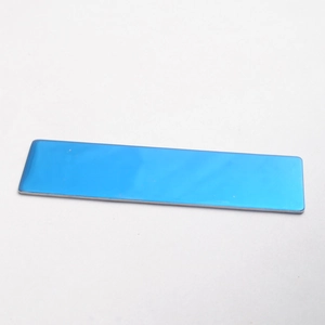 Blue rectangular stainless steel sign base with polished finish on a white background