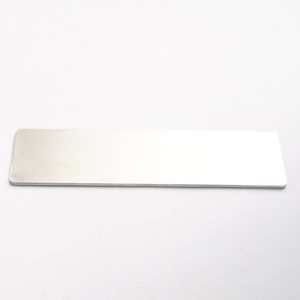 Silver brushed stainless steel rectangular tag for engraving on a clean white background