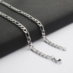 Polished silver stainless steel Figaro chain necklace for men and women with lobster clasp