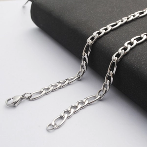 Polished silver stainless steel Figaro chain necklace with secure lobster clasp for men and women