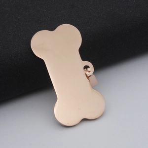 Polished rose gold stainless steel pet ID tag in bone shape with split ring attachment