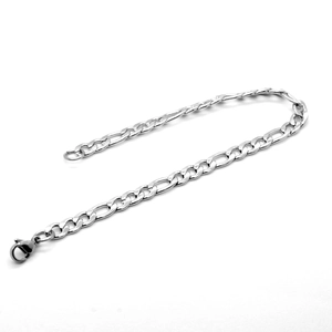 Bracelet chaîne Figaro en acier inoxydable poli avec fermoir mousqueton pour femmes et hommes