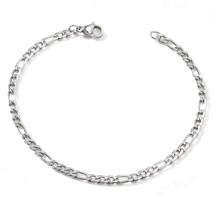 Bracelet chaîne Figaro en acier inoxydable argenté poli pour femmes et hommes avec fermoir