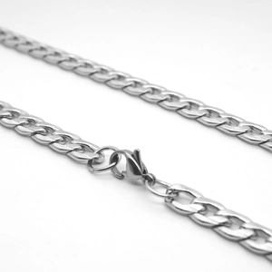 Men's silver stainless steel Cuban chain necklace with secure lobster clasp closure